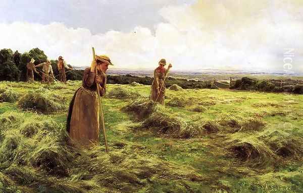 Haymaking Oil Painting by Florence A. Saltmer