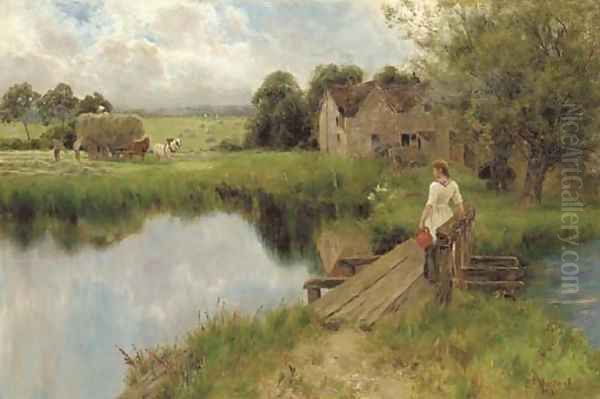 By the millpond Oil Painting by Florence A. Saltmer