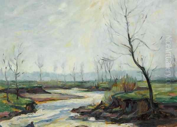 River in a Winter Landscape (Fluss im Winter) Oil Painting by Max Slevogt