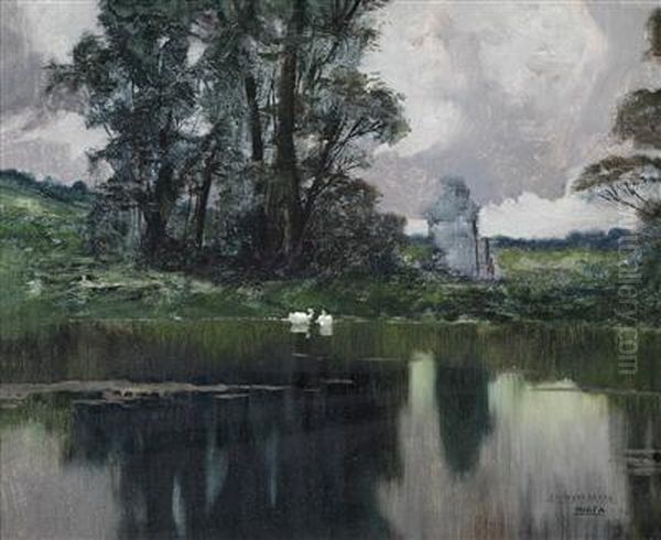 Swanson A Pond Oil Painting by Enrique Serra y Auque