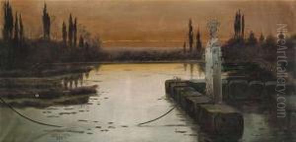 Dawn At The Pontine Marshes Oil Painting by Enrique Serra y Auque