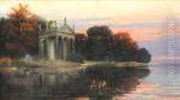 Tramonto Sul Lago Dei Cigni A Villa Borghese Oil Painting by Enrique Serra y Auque