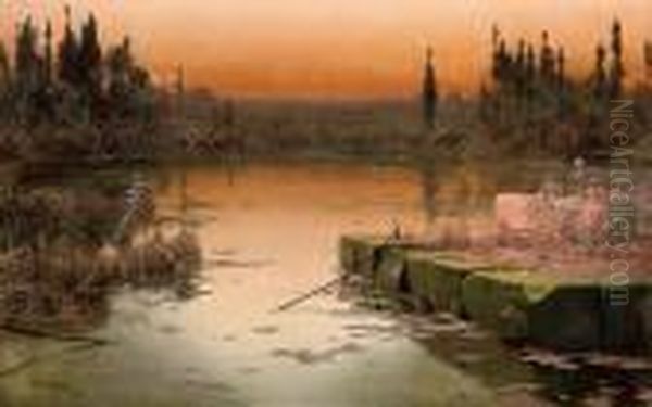 Dawn On The Pontine Marshes Oil Painting by Enrique Serra y Auque