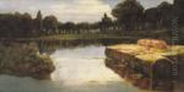 Il Laghetto Nel Parco Oil Painting by Enrique Serra y Auque