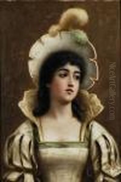 Ritratto Di Fanciulla Con Cappello Oil Painting by Enrique Serra y Auque