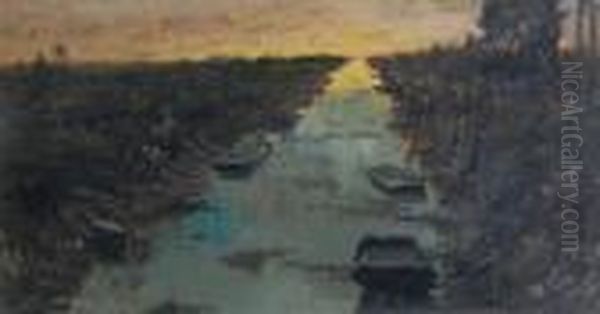 Canale Nell'agro Pontino, '87 Oil Painting by Enrique Serra y Auque