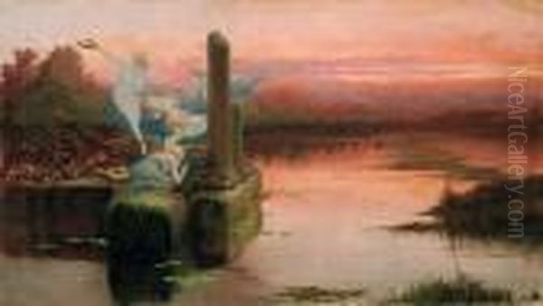 Laguna Al Tramonto Oil Painting by Enrique Serra y Auque