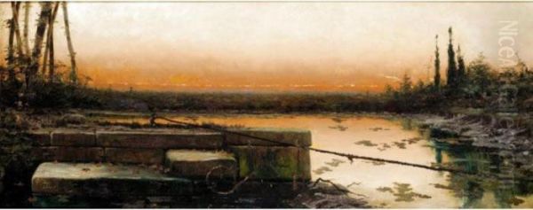 Sunset Over The Marshes Oil Painting by Enrique Serra y Auque