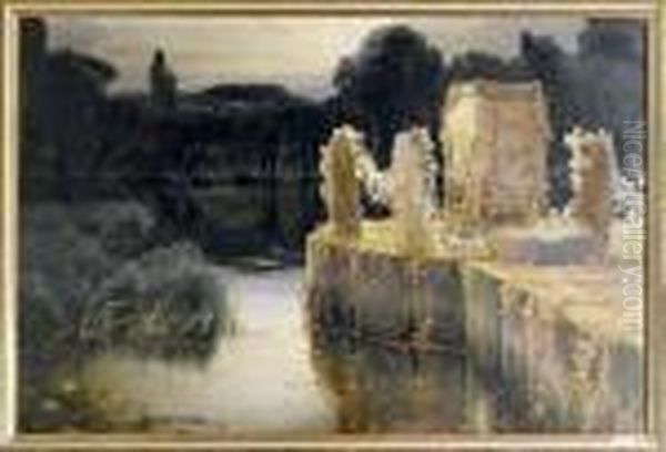 Pontinische Sumpfe Bei Rom. Oil Painting by Enrique Serra y Auque