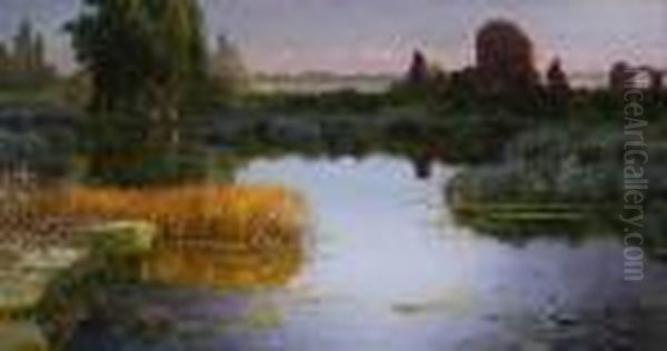 Ruinen In Den Pontinischen
 Sumpfen. Oil Painting by Enrique Serra y Auque