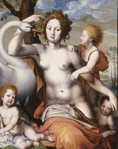 Leda with Swan and Children Oil Painting by Vincent Sellaer