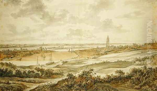 Panorama with the town of Rhenen Oil Painting by Willem Schellinks