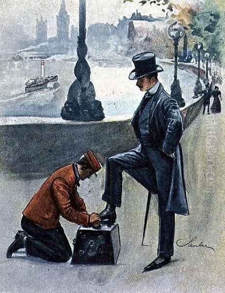 The Shoeblack, No.4 from Familiar Figures of London, c.1901 Oil Painting by Robert Sauber