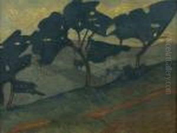 Les Trois Arbres Au Bord Du Sentier Oil Painting by Paul Serusier