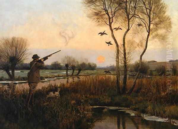 Duck Shooting Oil Painting by Christopher William Strange