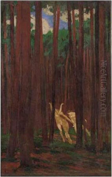 Nymphes Dans La Clairiere Du Bois Rouge Oil Painting by Paul Serusier