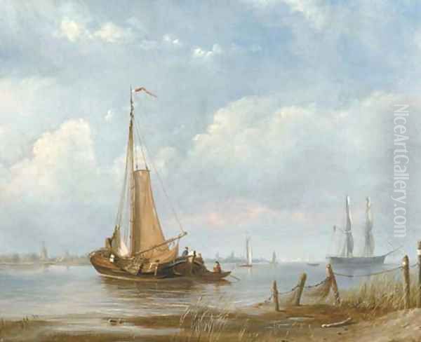 Shipping on a river Oil Painting by Petrus Paulus Schiedges