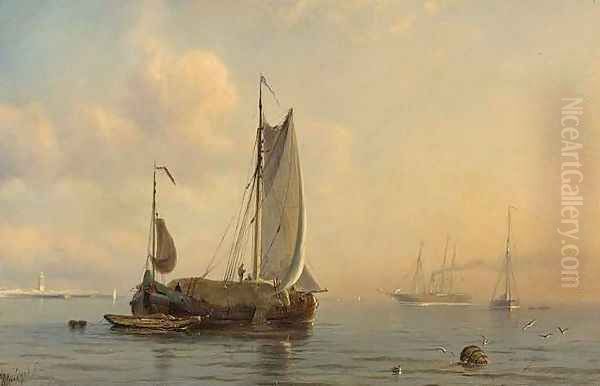 Shipping off the Coast Oil Painting by Petrus Paulus Schiedges