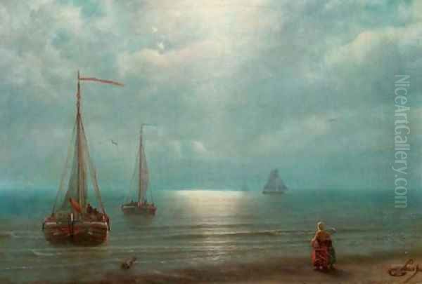 Setting out to sea Oil Painting by Petrus Paulus Schiedges