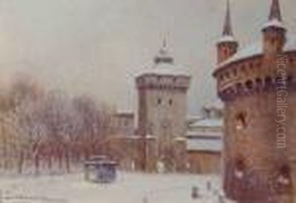 Zimowy Widok Krakowa, Ok. 1930 Oil Painting by Adam Setkowicz