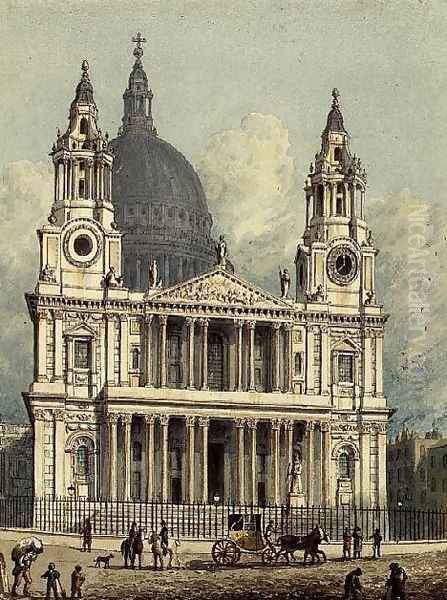 West Front of St. Pauls Cathedral, 1810 Oil Painting by George Shepherd