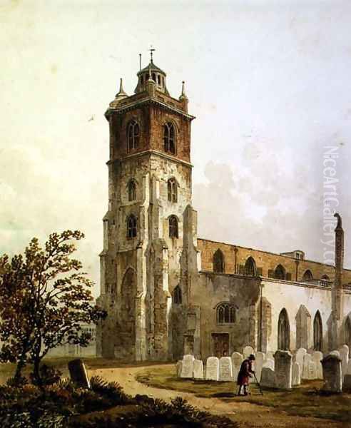 St. Giles Church, Cripplegate, City of London, 1815 Oil Painting by George Shepherd