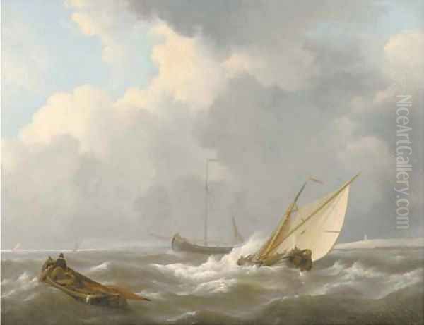 Shipping in a brisk wind Oil Painting by Johannes Christian Schotel