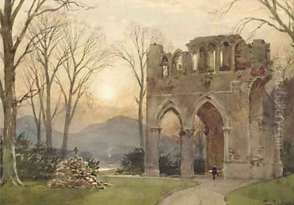 Sir Walter Scott's grave, Dryburgh Abbey Oil Painting by Tom Scott