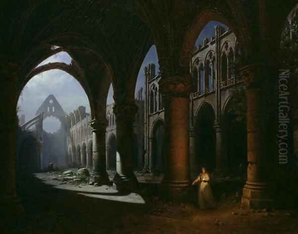 Interior of an Abbey in Ruins, 1848 Oil Painting by Hyppolyte Victor Valentin Sebron