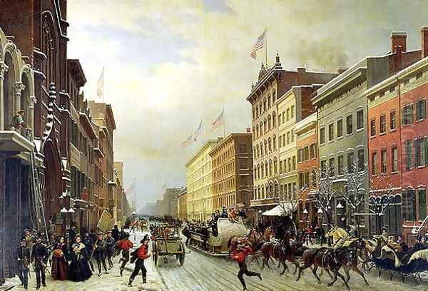 Street Scene in New York Oil Painting by Hyppolyte Victor Valentin Sebron