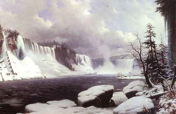 Winter at Niagara Falls 1856 Oil Painting by Hyppolyte Victor Valentin Sebron