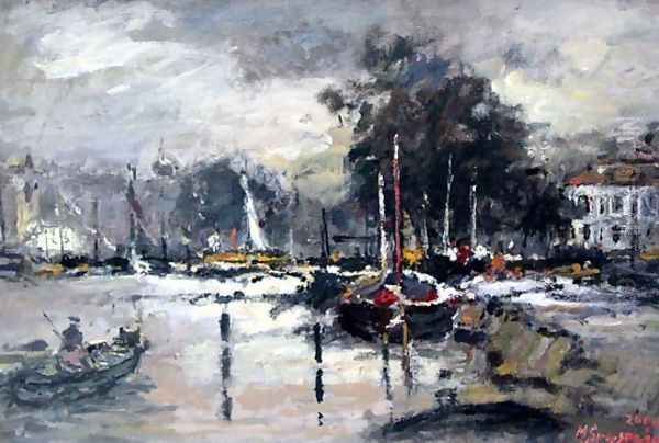 Landscape with Boats Oil Painting by Magdalena Spasowicz