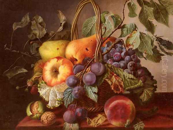 A Still Life With A Basket Of Fruit Oil Painting by Virginie de Sartorius