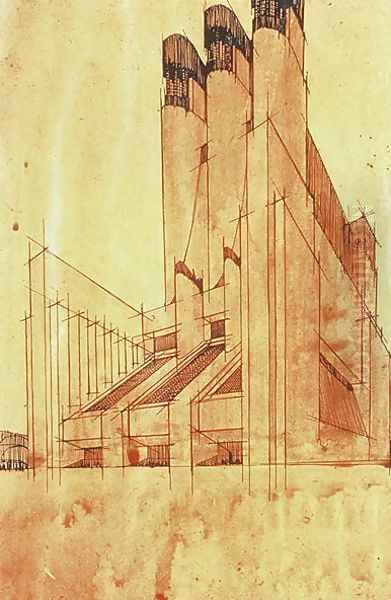 Study for a Building, 1913 Oil Painting by Antonio Sant'Elia