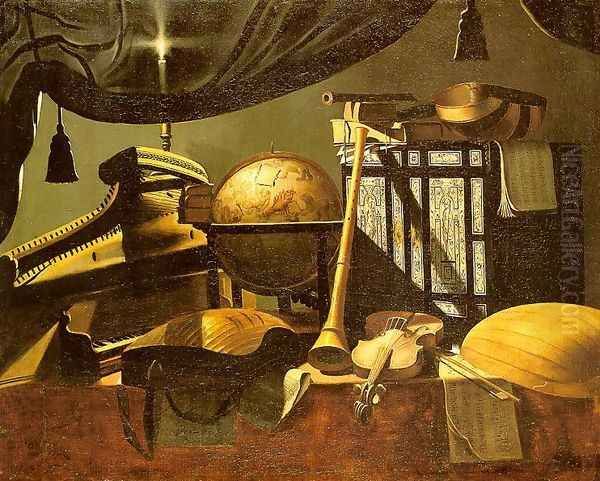 Still-Life with Musical Instruments (undated) Oil Painting by Evaristo Studio of Baschenis