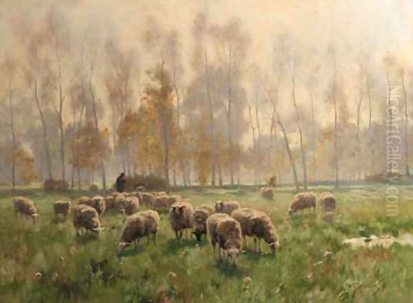 A shepherd and flock Oil Painting by Willem II Steelink