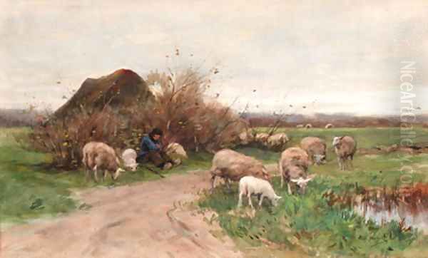 Tending the flock Oil Painting by Willem II Steelink