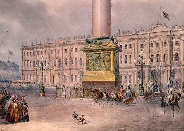 Palace Square in St. Petersburg, 1830s Oil Painting by Vasili Semenovich Sadovnikov