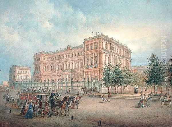 View of the Nikolayevsky Palace, St. Petersburg, 1868 Oil Painting by Vasili Semenovich Sadovnikov