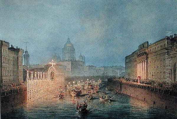 Illumination at the Moyka in St. Petersburg, 1856 Oil Painting by Vasili Semenovich Sadovnikov