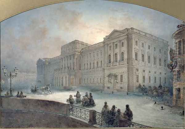 View of the Mariinsky Palace in Winter, 1863 Oil Painting by Vasili Semenovich Sadovnikov