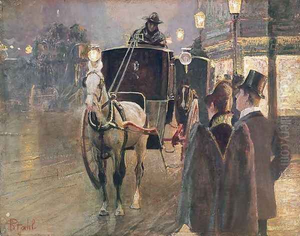 A Hansom Cab Stand, 1889-90 Oil Painting by P. Stahl