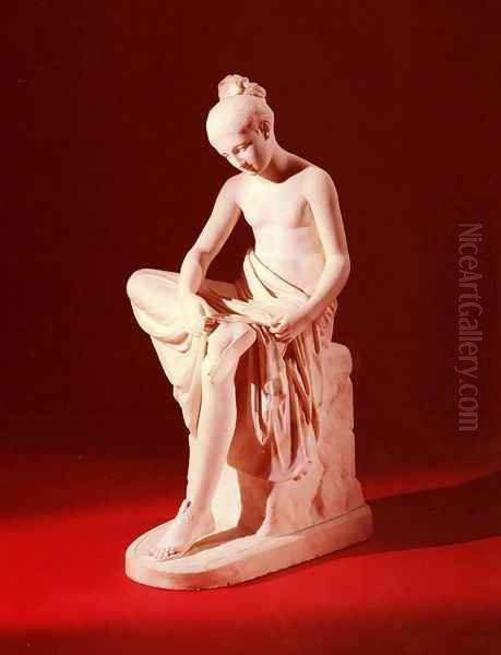 A Carved White Marble Figure of a Seated Maiden Oil Painting by Rudolf Schadow