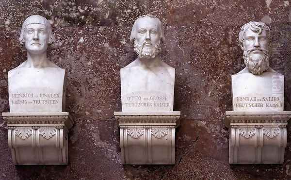 Busts of Henry I (the Fowler), King of the Germans, his Son Emperor Otto the Great, and Emperor Conrad II (the Salian) by Rudolf Schadow