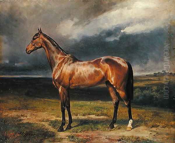 Abdul Medschid the chestnut arab horse, 1855 Oil Painting by Carl Steffeck