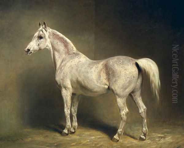 Beatrice, the white arab saddlehorse of Helmuth Graf von Moltke, 1855 Oil Painting by Carl Steffeck