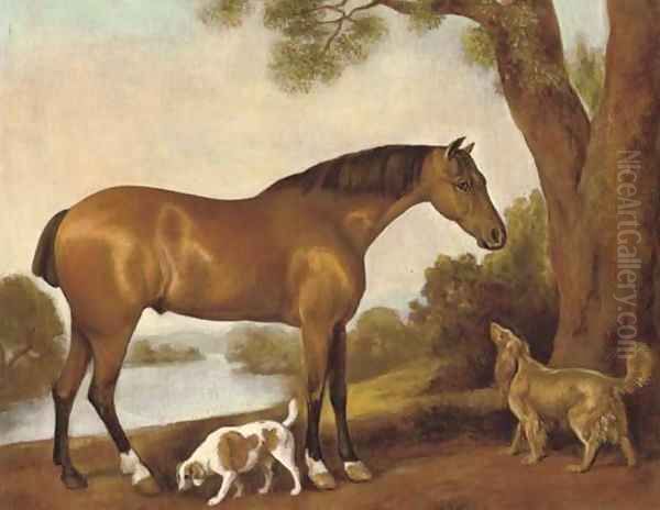 A hunter and hounds in an extensive landscape Oil Painting by George Townley Stubbs