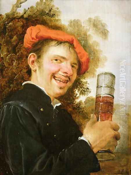 A man in a landscape, raising a beer glass Oil Painting by Petrus Staverenus