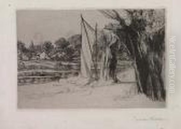 Thames Ditton--with A Sail Oil Painting by Sir Francis Seymour Haden