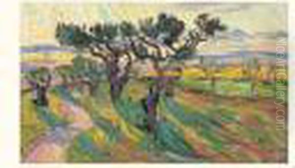 Paysage Aux Oliviers, Soleil Couchant Oil Painting by Rene Seyssaud